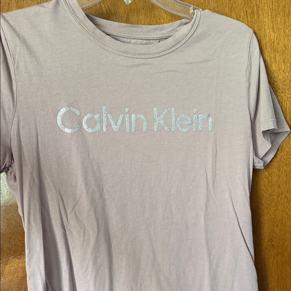 Calvin Klein Pale Lavender Tee with Silver Glitter Logo
